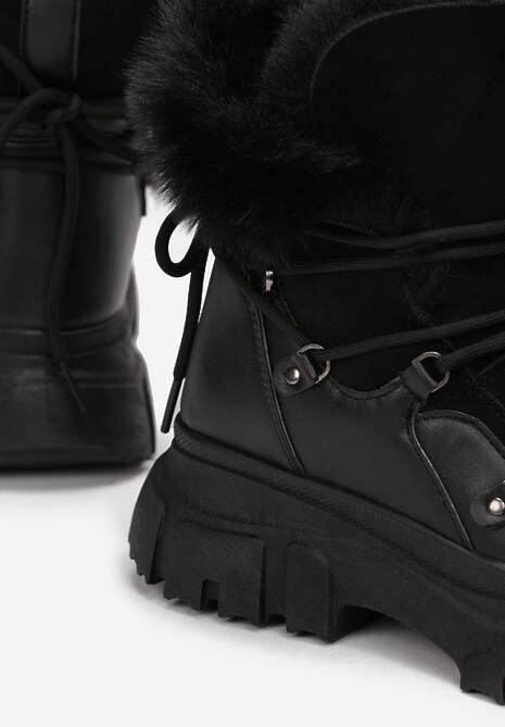 Czarne Śniegowce z Futerkiem na Platformie Bavim