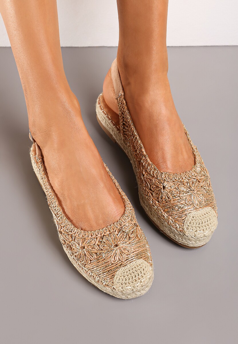 Brązowe Ażurowe Espadryle z Odkrytą Piętą i Plecionką na Podeszwie Sanioma