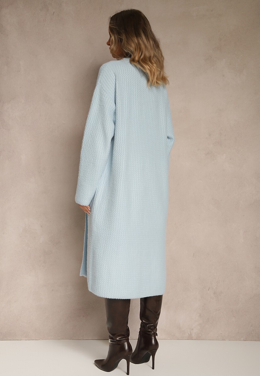 Niebieski Długi Kardigan Niezapinany z Bawełną Ferrive