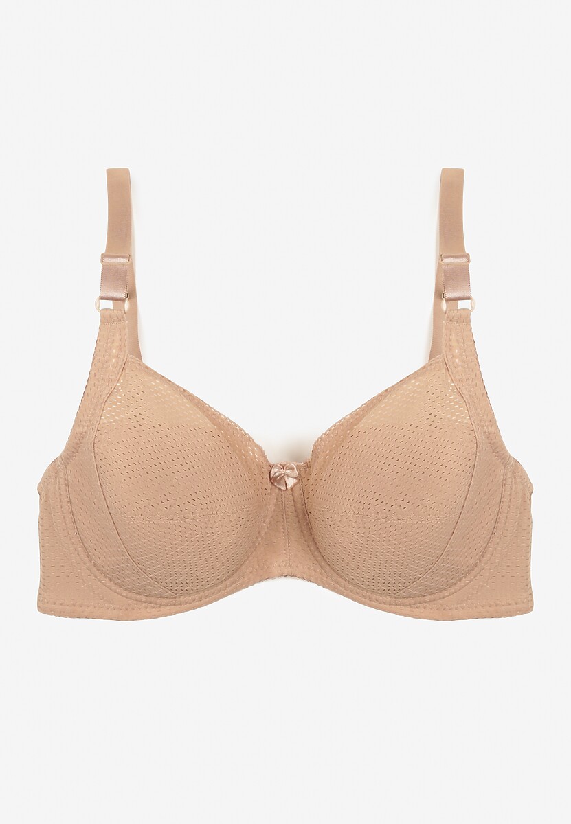 Ciemnobeżowy Biustonosz z Regulowanymi Ramiączkami Zapinany na Haftki Izeviana