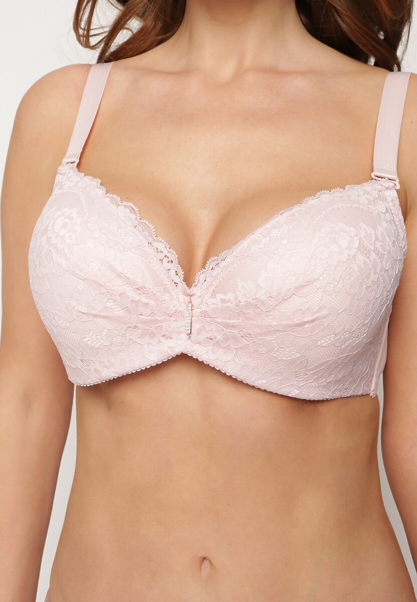 Różowy Koronkowy Biustonosz z Regulowanymi Ramiączkami i Metalową Zawieszką z Cyrkoniami Vanesti