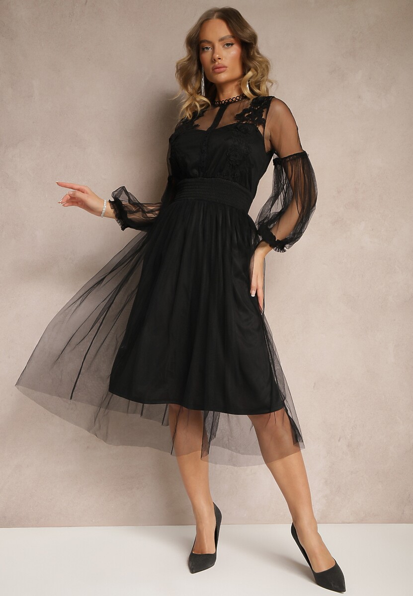 Fioletowa Tiulowa Sukienka Rozkloszowana z Koronką Nirthe