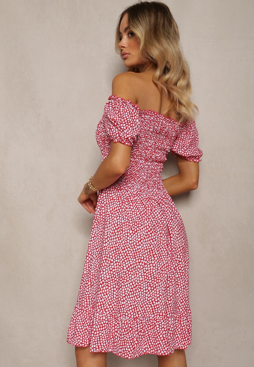 Czerwona Sukienka Midi o Fasonie Bawełnianej Hiszpanki Nairo