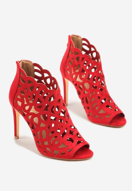 Czerwone Sandały Botki Vices na Szpilce z Ażurową Cholewką Natilora