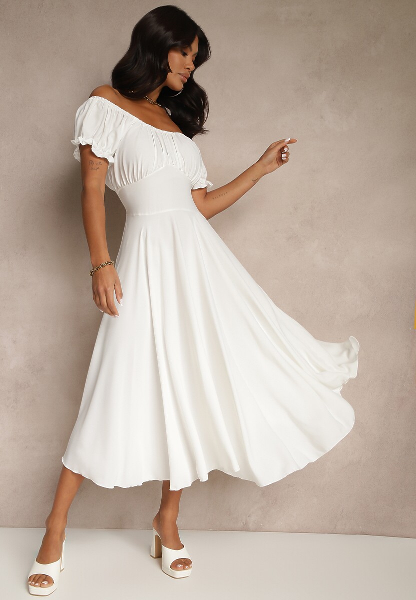 Fuksjowa Sukienka Hiszpanka z Bawełną Ozdobiona Bufkami Lunoria