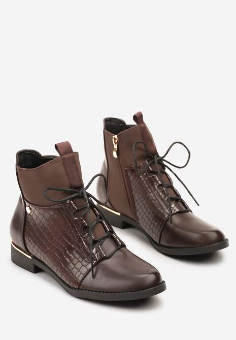 Brązowe Botki Vices w Stylu Trzewików z Motywem Skóry Krokodyla Alirriva