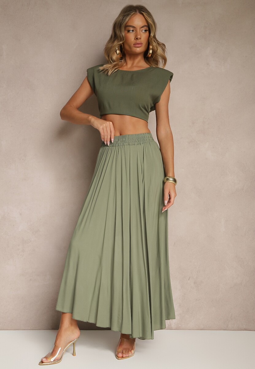 Beżowa Spódnica o Rozkloszowanym Kroju z Wiskozy Lunafina