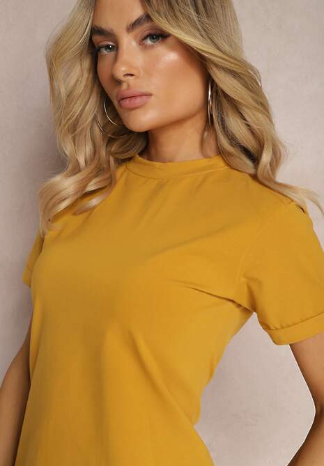 Żółta T-shirtowa Sukienka Sportowo-Casualowa z Elastycznej Bawełny Starlin