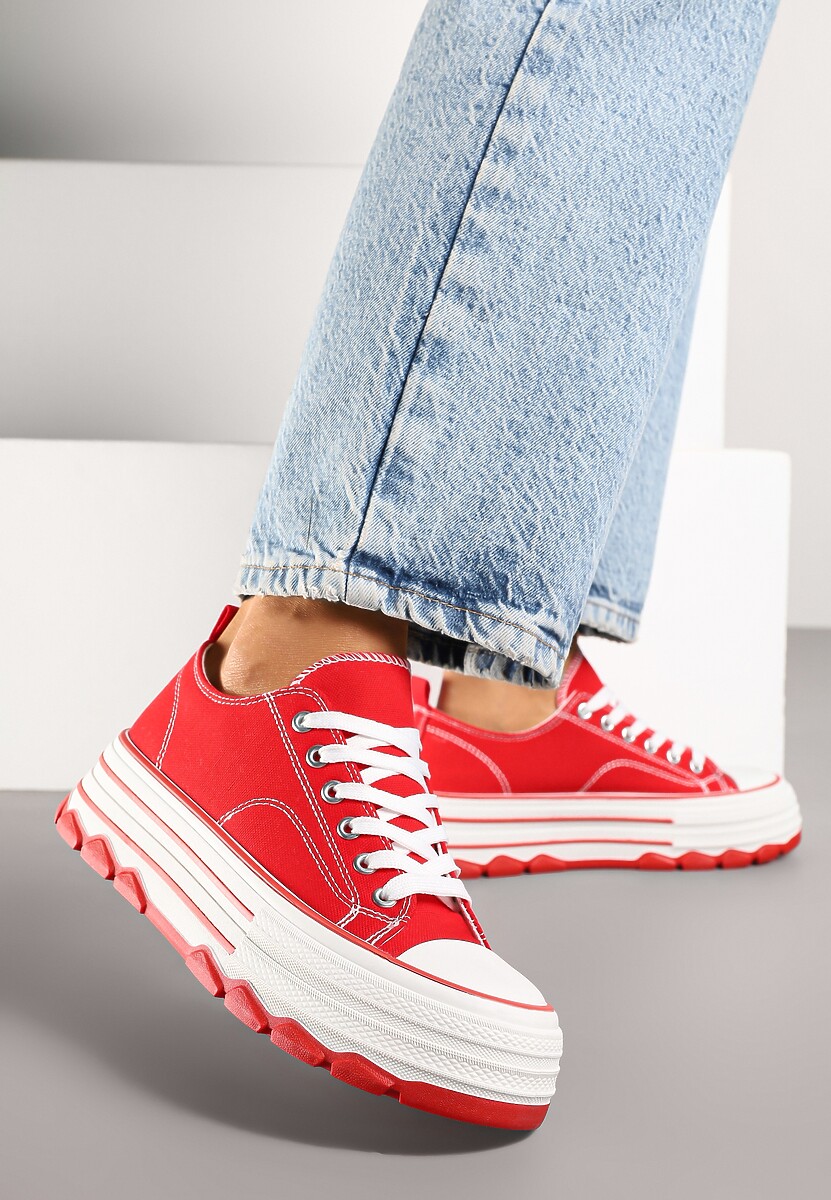 Białe Trampki na Platformie z Paskami i Niską Cholewką Zienelle