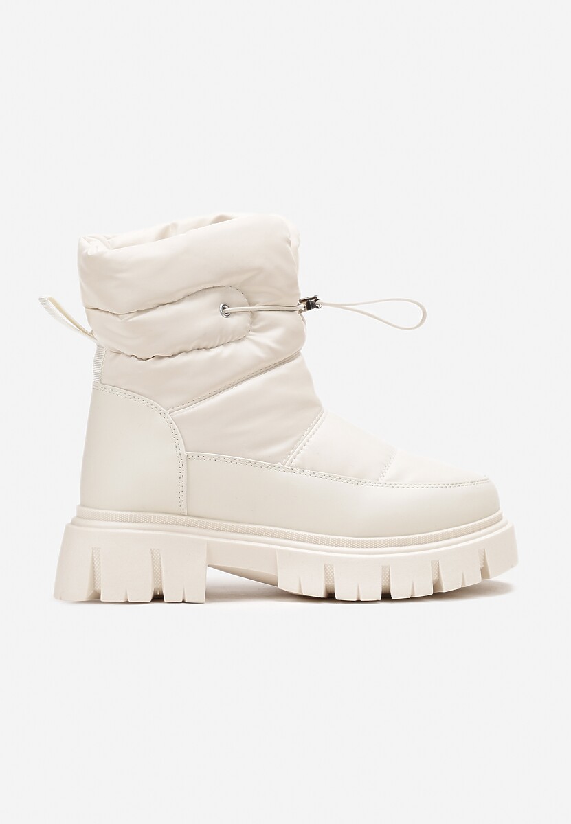 Beżowe Śniegowce na Niskiej Platformie z Ozdobnym Pikowaniem i Ściągaczem Raballa