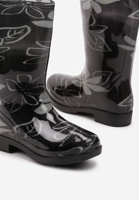 Czarno-Zielone Kalosze z Minimalistycznym Wzorem w Kwiaty Harivan
