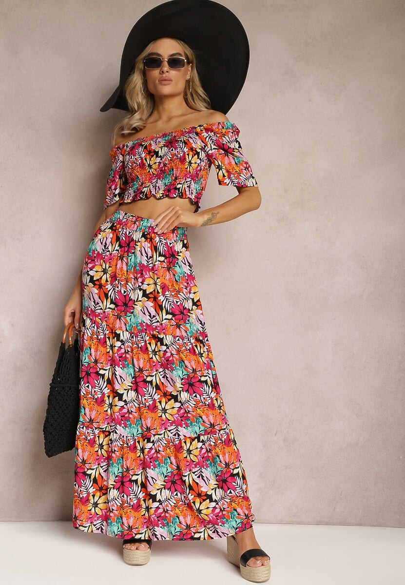 Zielony Letni Komplet na Lato z Topem i Długą Spódnicą Zepilra