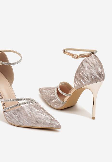 Szampańskie Szpilki z Paskami z Cyrkoniami Wykończone Błyszczącą Nitką Aletiepa