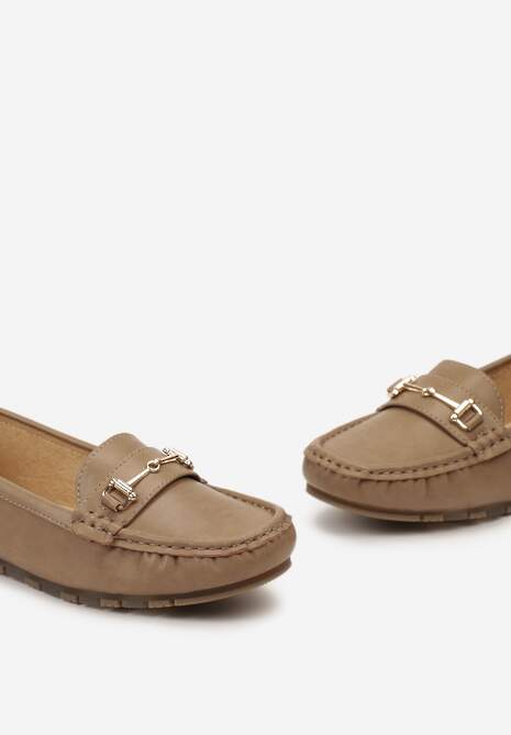 Ciemnobeżowe Mokasyny z Metaliczną Klamerką Heliantha