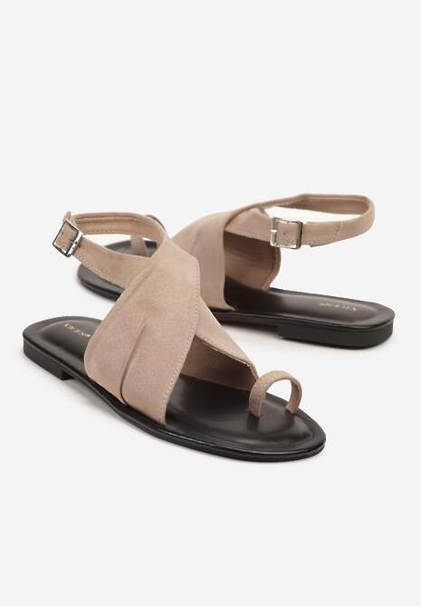Ciemnobeżowe Sandały Japonki Vices z Ozdobnymi Paskami Naliava