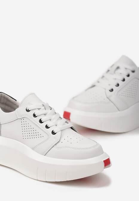 Białe Skórzane Sneakersy na Grubej Podeszwie przed Kostkę Olerassa