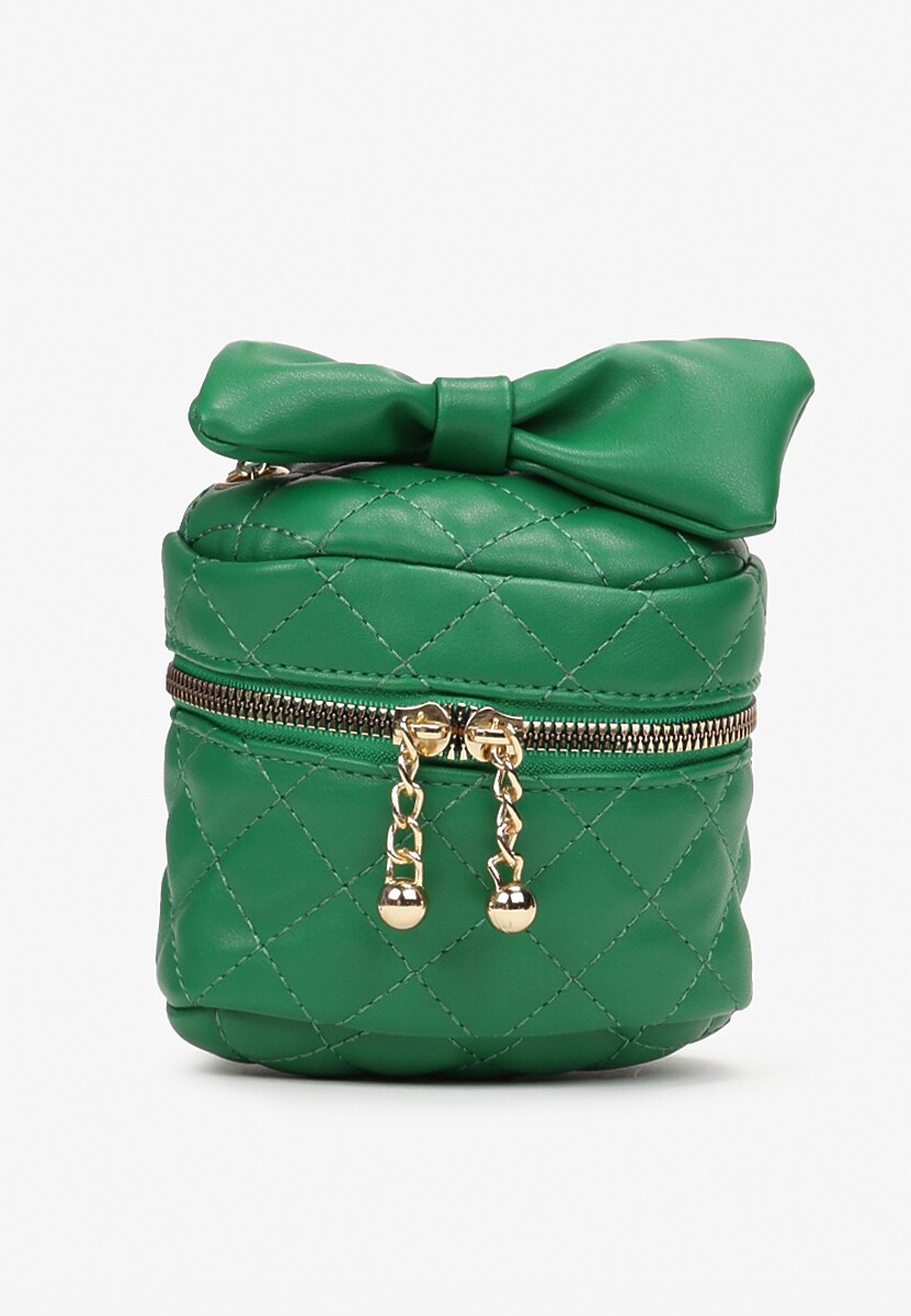 Granatowa Kwadratowa Pikowana Torebka z Ozdobną Kokardą i Suwakami Vianefa