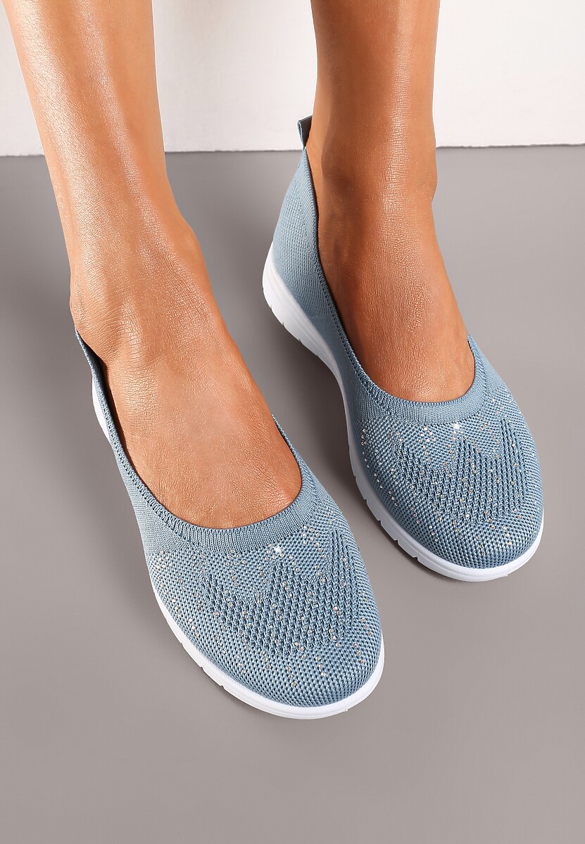 Niebieskie Płaskie Tenisówki Zdobione Cyrkoniami Lomadia