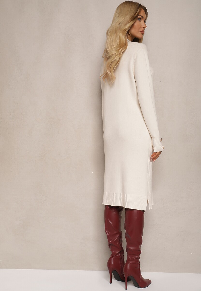 Jasnobeżowa Pudełkowa Sukienka z Wiskozą Modalem i Guzikami Jesalttia