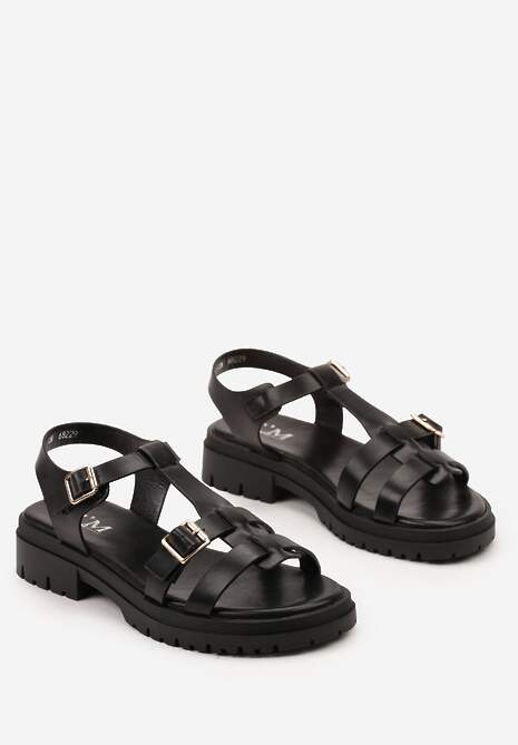 Czarne Sandały Gladiatorki z Masywną Podeszwą Lessuna
