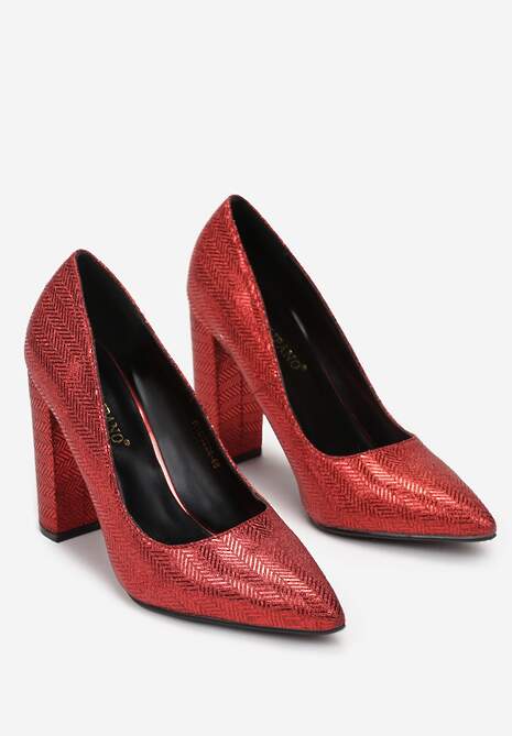 Czerwone Czółenka z Brokatem na Słupku Karicia