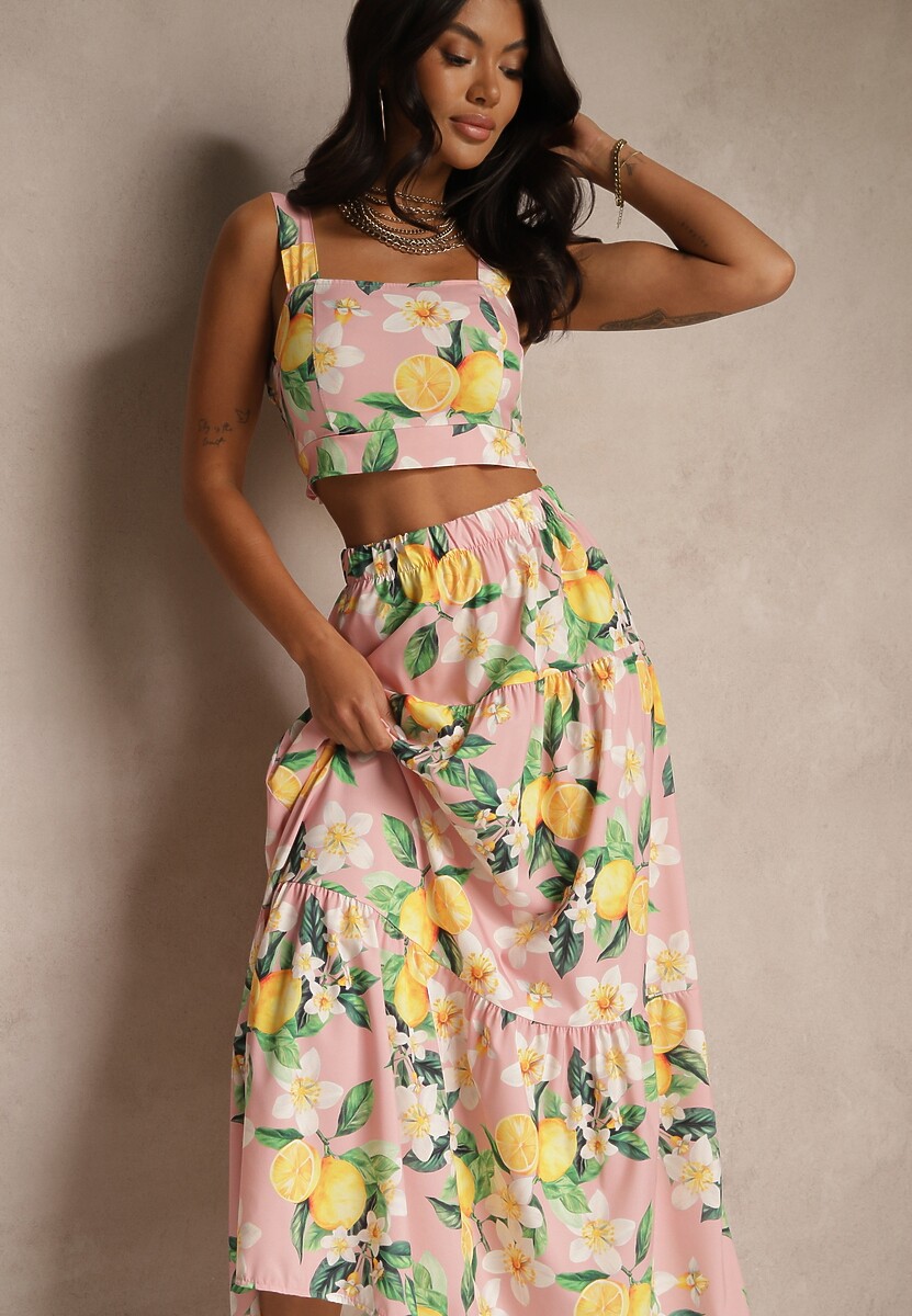 Biały Komplet Top na Ramiączkach i Spódnica o Rozkloszowanym Kroju Madlaine