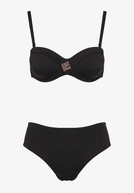 Czarne Bikini Biustonosz Ozdobiony Geometryczną Aplikacją i Majtki Figi Kinrina