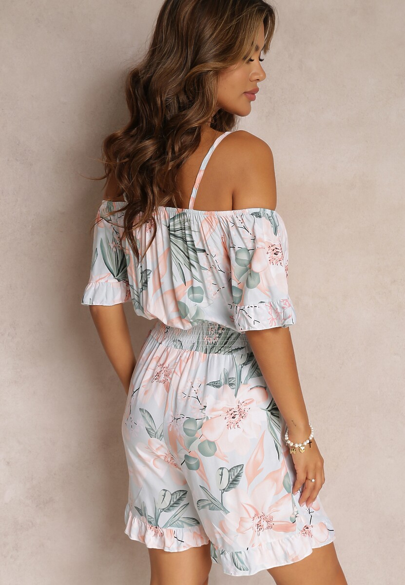 Jasnoniebieski Kombinezon z Opuszczonymi Rękawami i Gumkami w Pasie Gelissa