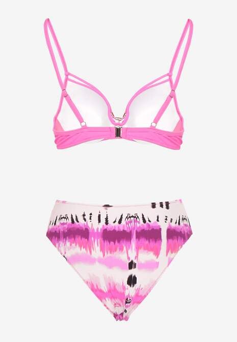 Fuksjowe Bikini Majtki Figi i Biustonosz Push-Up Ozdobiony Paskami Wiobella