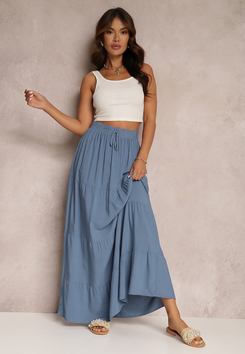 Beżowa Spódnica z Bawełny o Rozkloszowanym Kroju Kainne