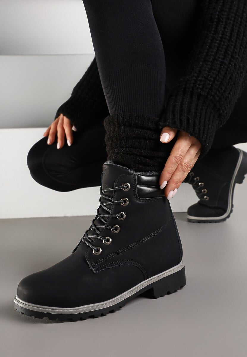 Czarne Ocieplane Traperki z Protektorem Martiel