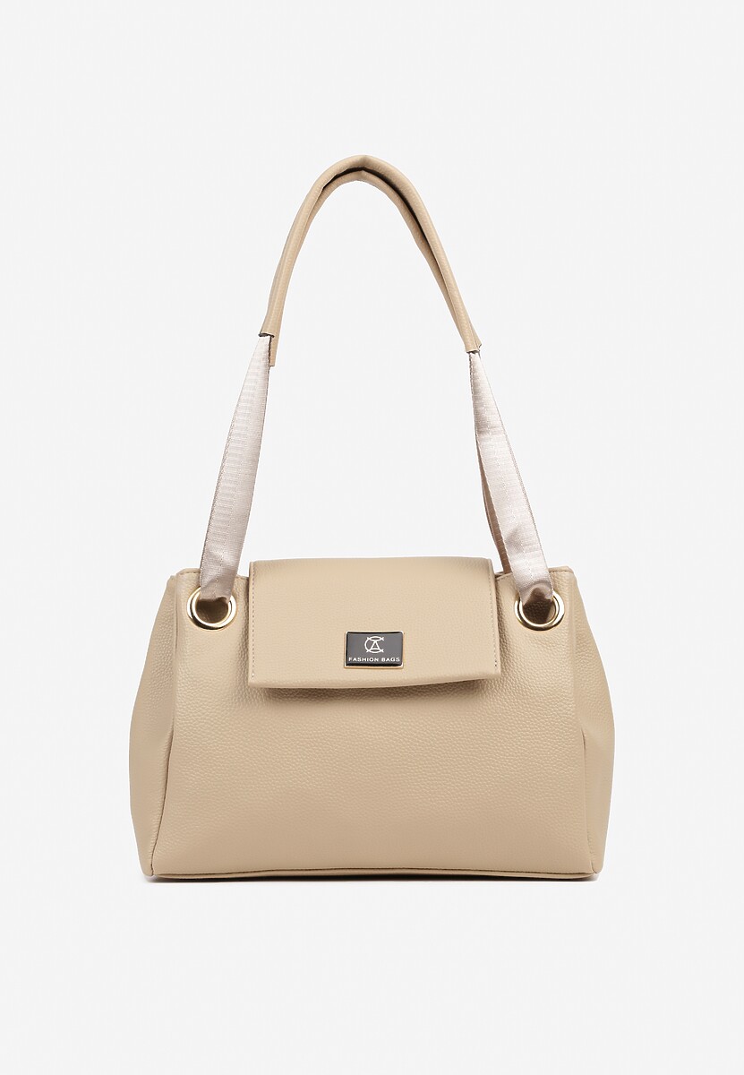 Beżowa Torebka na Ramię w Klasycznym Stylu z Klapą Idaletia