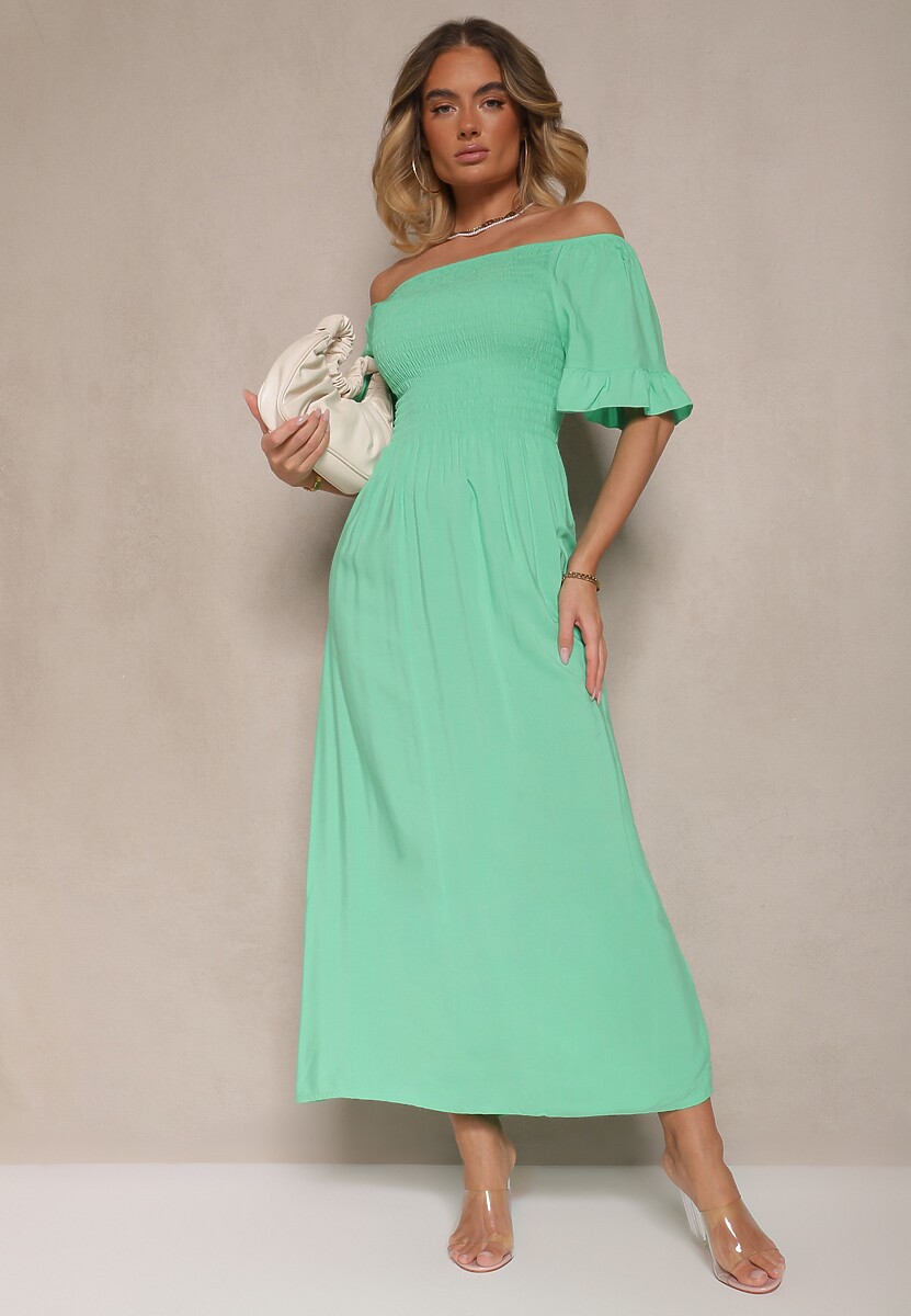 Czarna Rozkloszowana Sukienka Hiszpanka z Bawełny z Elastyczną Górą Maissa