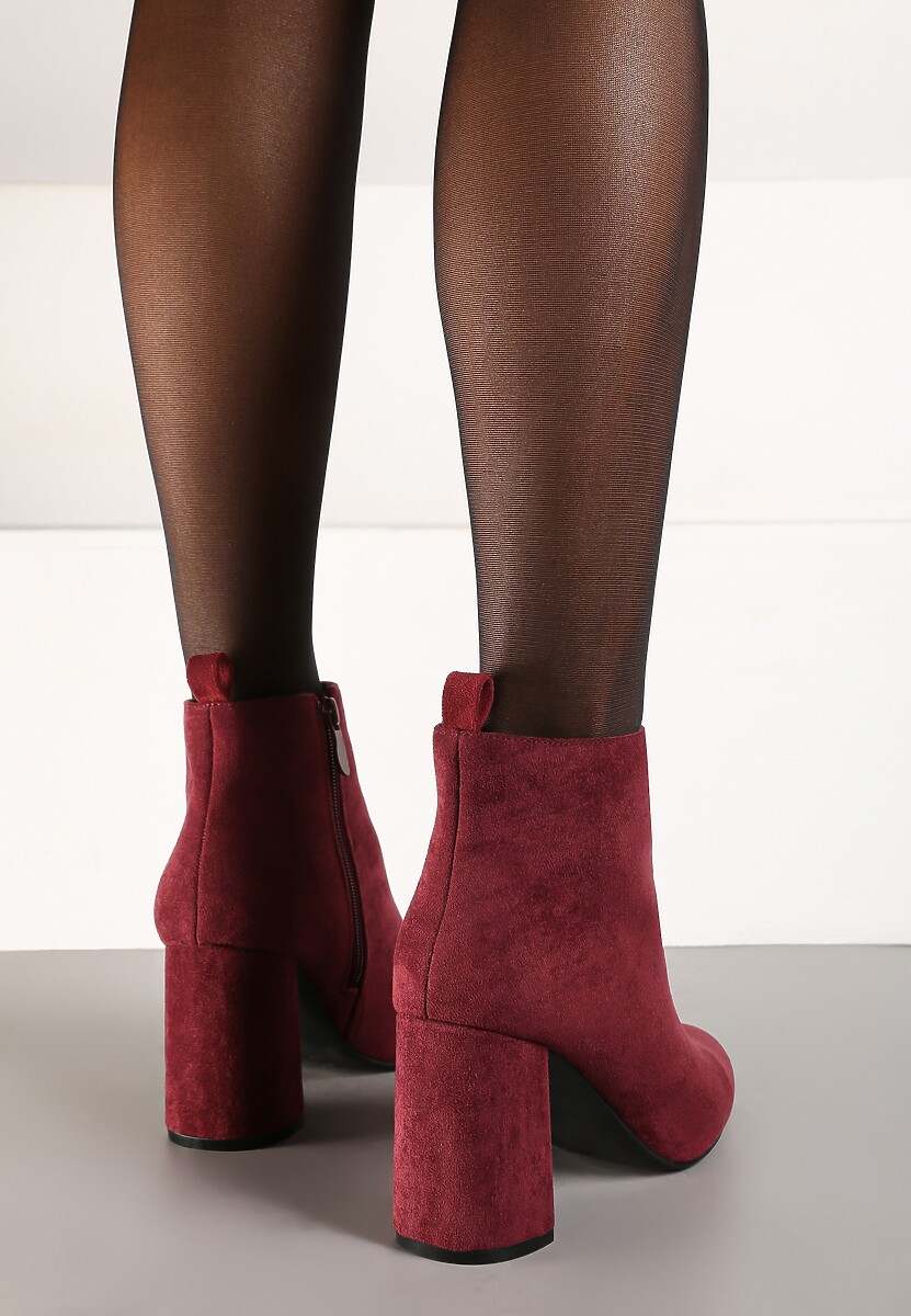 Bordowe Casualowe Botki na Słupku z Ociepleniem Ittarelle