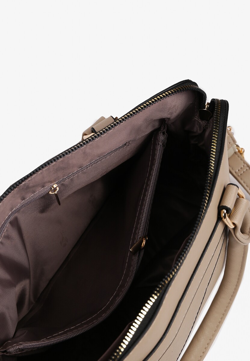 Ciemnobeżowa Trapezowa Torebka na Ramię z Regulowanym Paskiem Moonxena