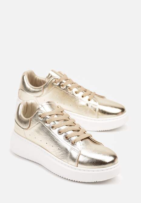 Złote Metaliczne Sneakersy Vices na Płaskiej Podeszwie Syliel