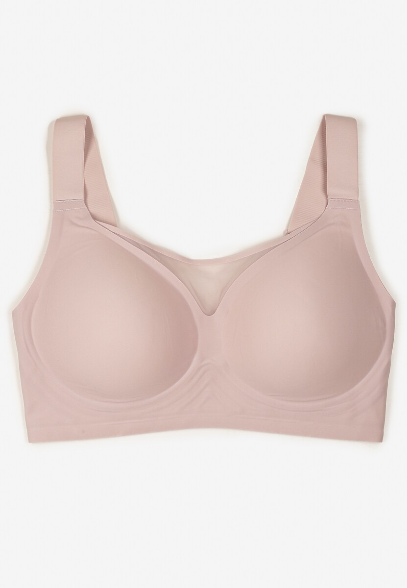 Fioletowy Biustonosz na Szerokich Ramiączkach Zdobiony Siateczkową Wstawką Salineva