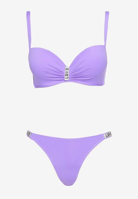 Fioletowe Bikini z Cyrkoniami i Regulowanymi Ramiączkami Tloen