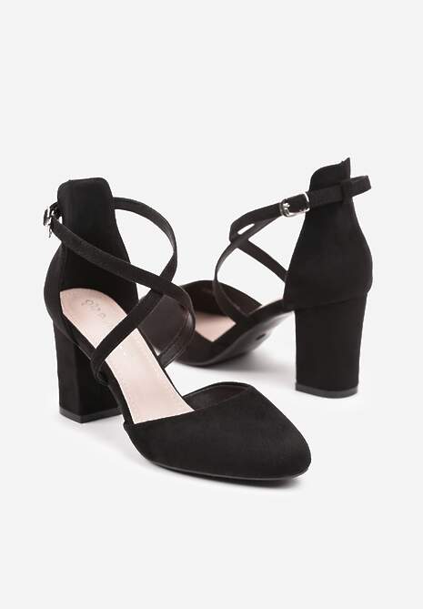 Czarne Eleganckie Czółenka z Ozdobnymi Paseczkami na Krzyż z Klamerką Vaitaelle