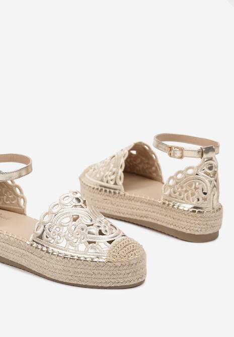 Złote Ażurowe Espadryle na Platformie Eleanil