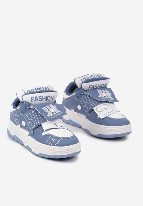 Niebieskie Sneakersy na Płaskiej Podeszwie Ozdobione Napisami Griefra