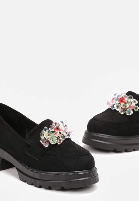 Czarne Mokasyny z Imitacji Zamszu z Kryształkami Aelara
