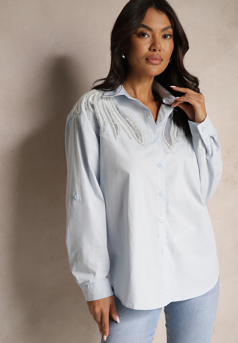 Ciemnobeżowa Bawełniana Koszula z Cekinami Donithiel