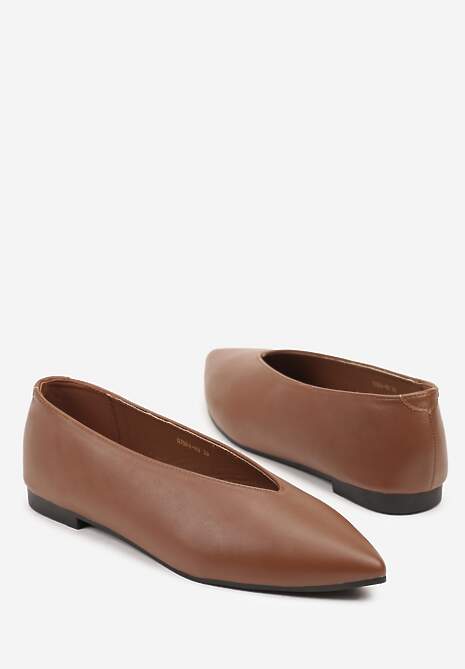 Brązowe Balerinki Vices z Wkładką ze Skóry Naturalnej w Klasycznym Stylu Nalivee
