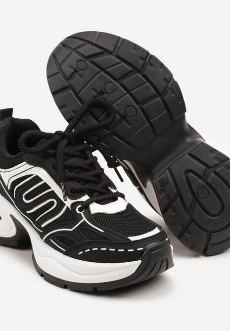 Czarne Sneakersy na Platformie Ozdobione Geometrycznym Motywem  Desaniel