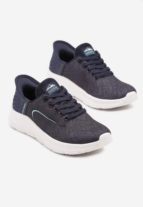 Granatowo-Miętowe Buty Sportowe Sneakersy z Ozdobnym Tłoczeniem na Pięcie i Napisem Darilen