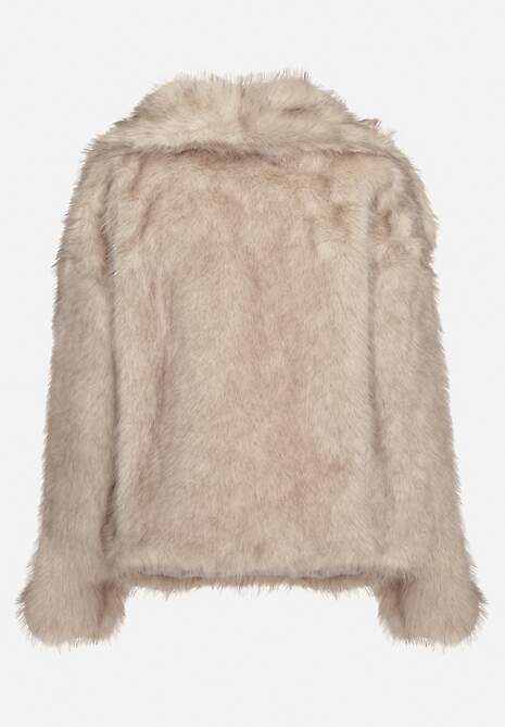 Beżowa Elegancka Kurtka Futerko z Kołnierzem Vertirida