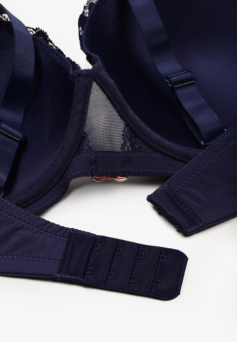 Granatowy Koronkowy Biustonosz z Metaliczną Aplikacją Dorzedi