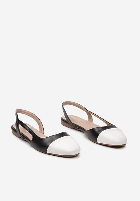 Czarne Sandały na Płaskiej Podeszwie z Zakrytym Przodem bez Pięty Ozdobione Kontrastującym Noskiem Brianelle