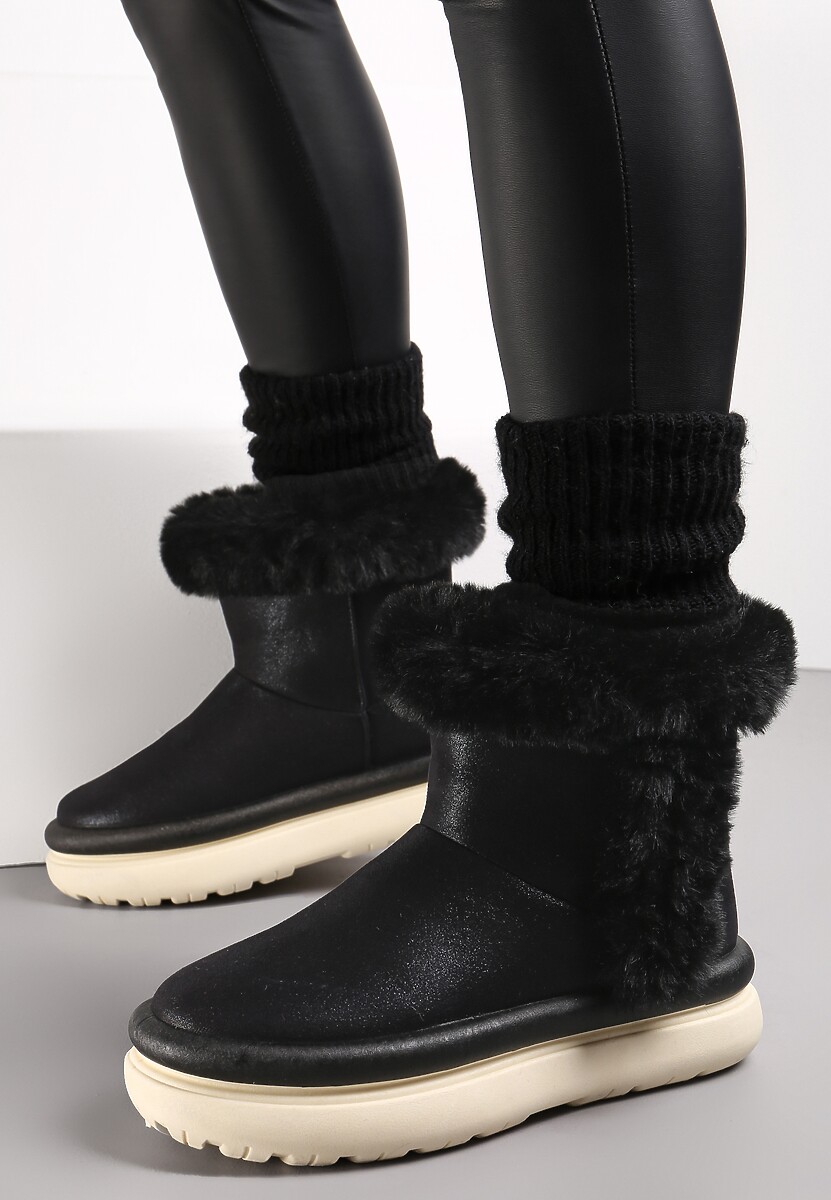 Czarne Śniegowce za Kostkę z Futerkiem na Platformie Daxolina